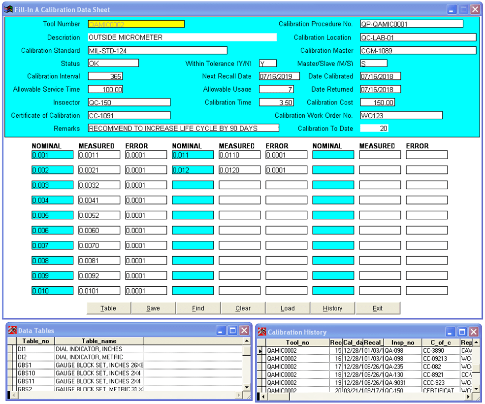 Calibration Recall Software